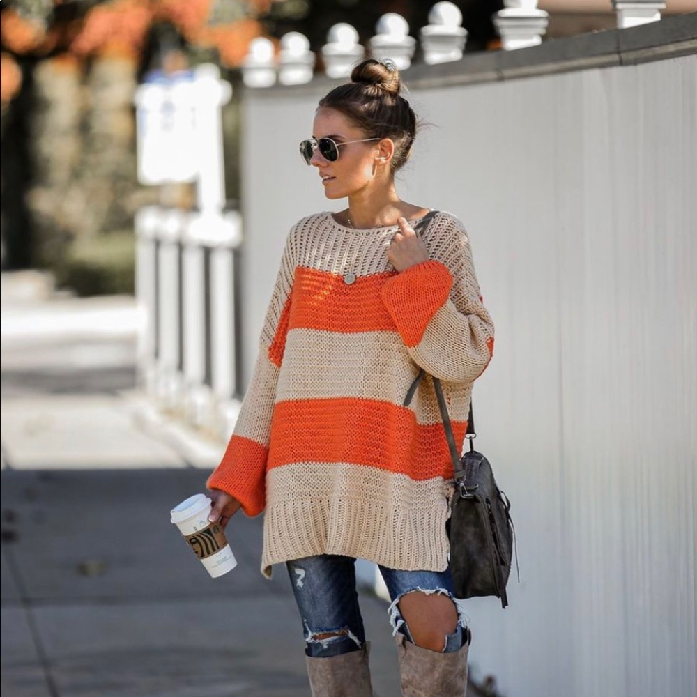 Orange and cream oversized sweater